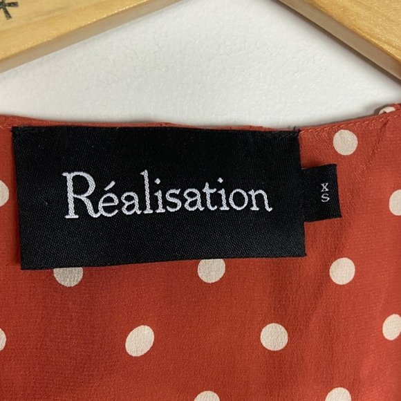 Realisation Par 100% Silk Brown Polka Dot Ruffle Wrap Dress Size XS Valentina - Picture 6 of 11